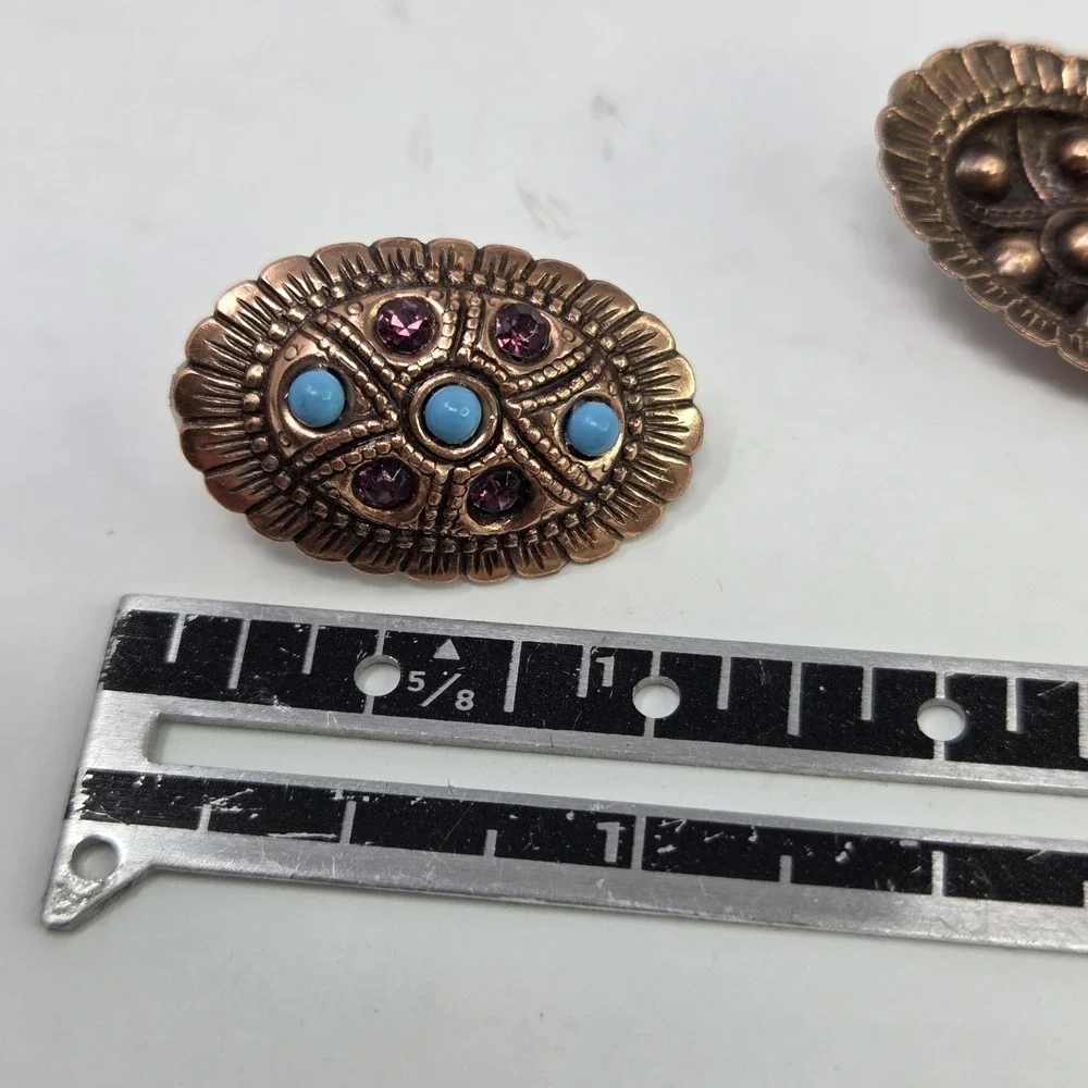 Southwestern Style Copper Turquoise‎ Amethyst Oval Stud Earrings 1
